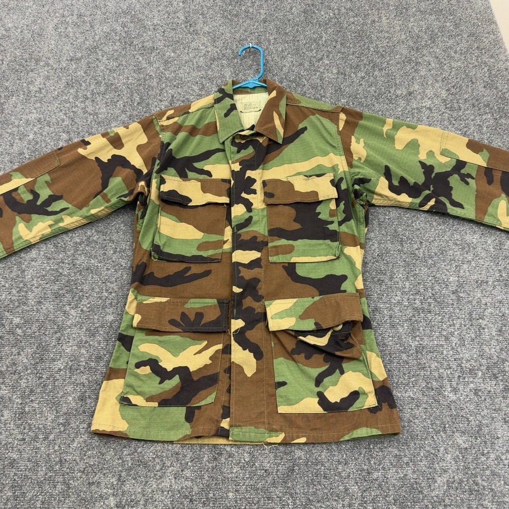 Vintage Military Shirt Jacket Mens‎ XS Green Woodland Camo Combat Gorpcore